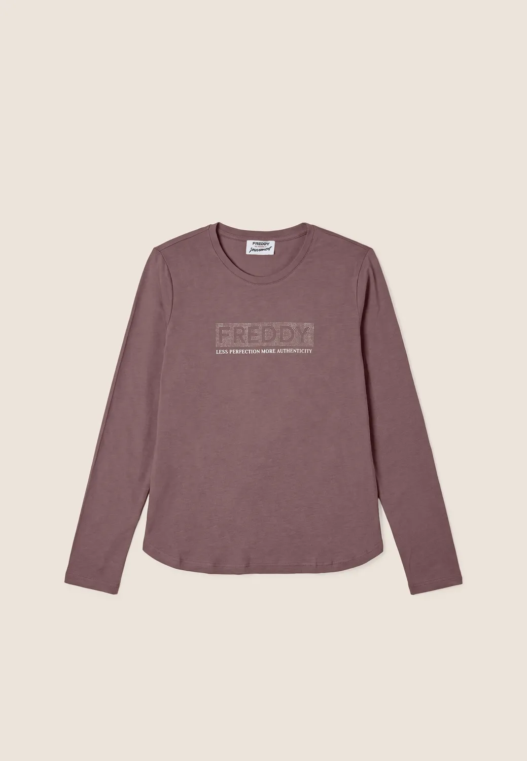 Freddy Langarmshirt Nieten-Logo Damen Falcon Brown Baumwolle