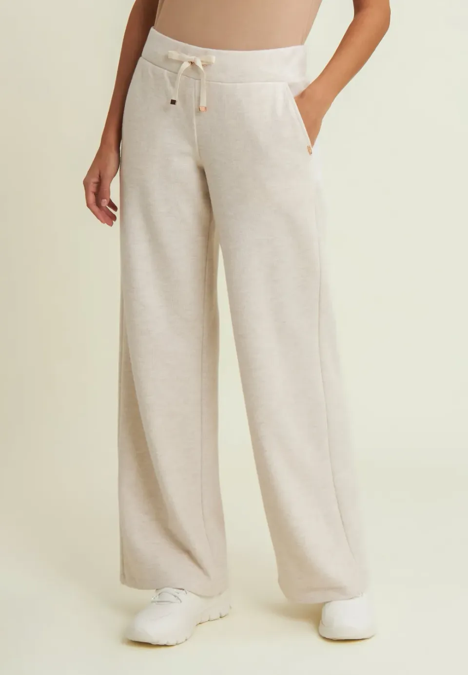 Freddy Hose Wide Leg Damen Grey Melange Tricot-Optik