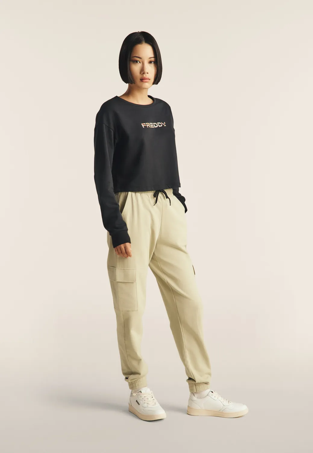 Freddy Logo Multicolore Cropped Sweatshirt Hawthorn Rose garzato