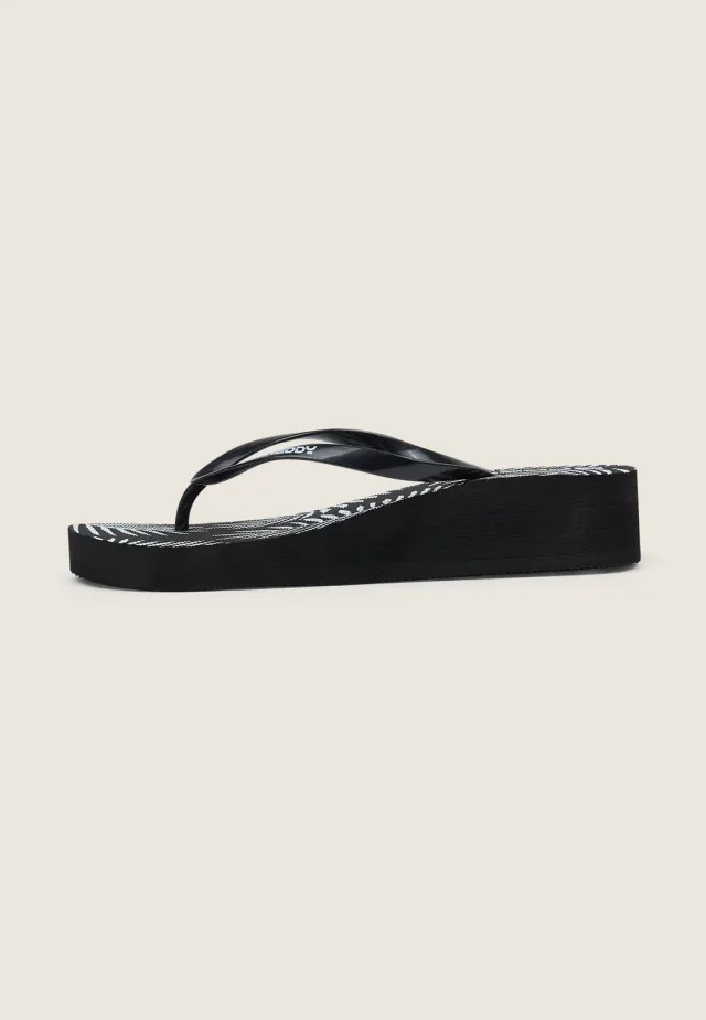 Freddy Platform Flip-Flops Schwarz Tropical-Print Keilabsatz