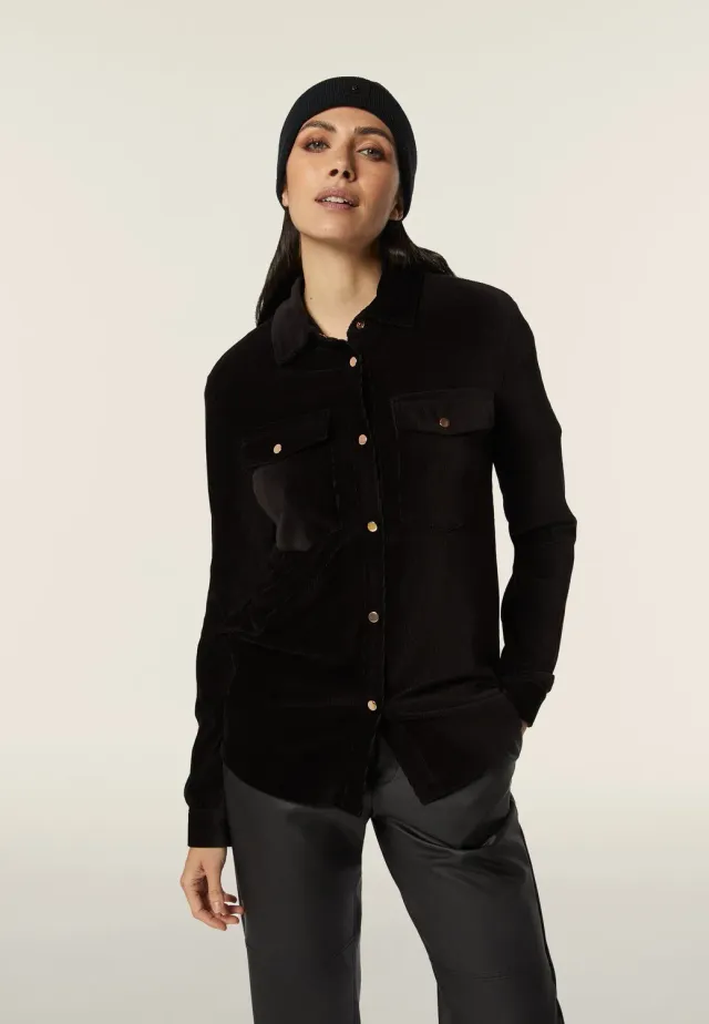 Freddy Comfort Fit Samthemd Schwarz Cord Mille Righe