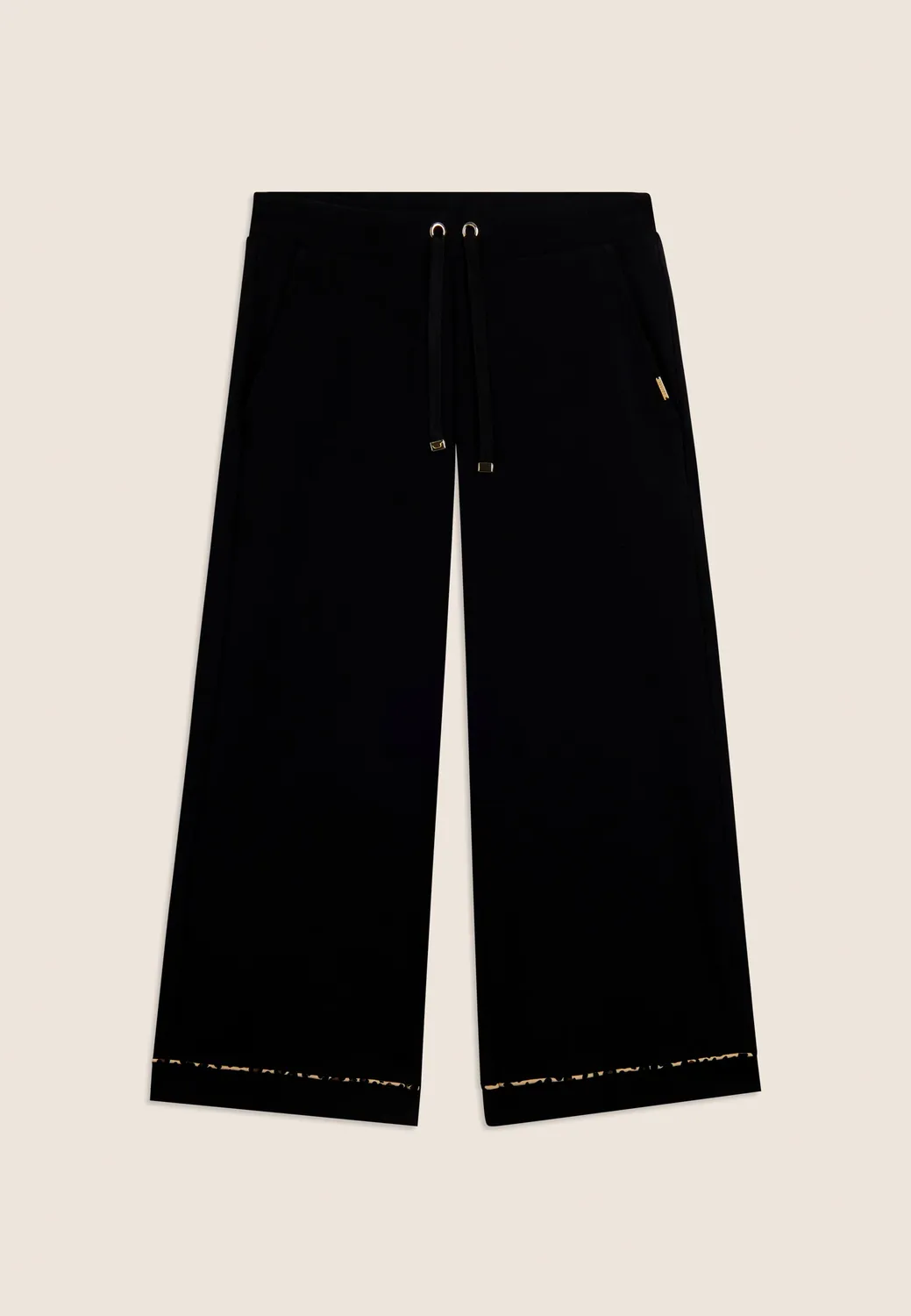 Freddy Cropped Wide Leg Hose Animal-Paspel schwarz Stretch