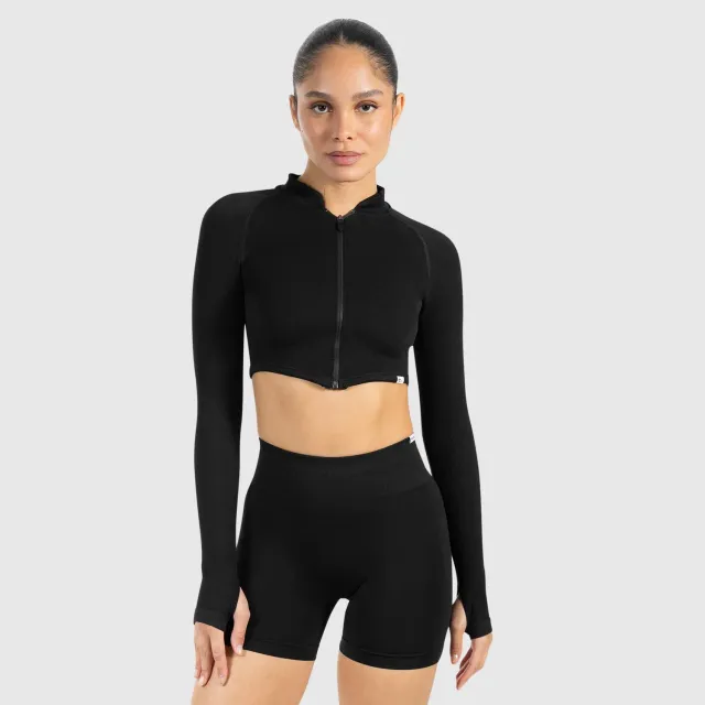 Smilodox Harly Crop Jacke Schwarz Slim-Fit