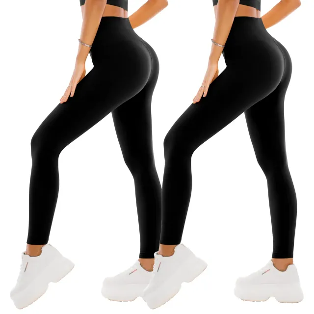 SINOPHANT High Waist Leggings Damen 2er Pack Schwarz blickdicht