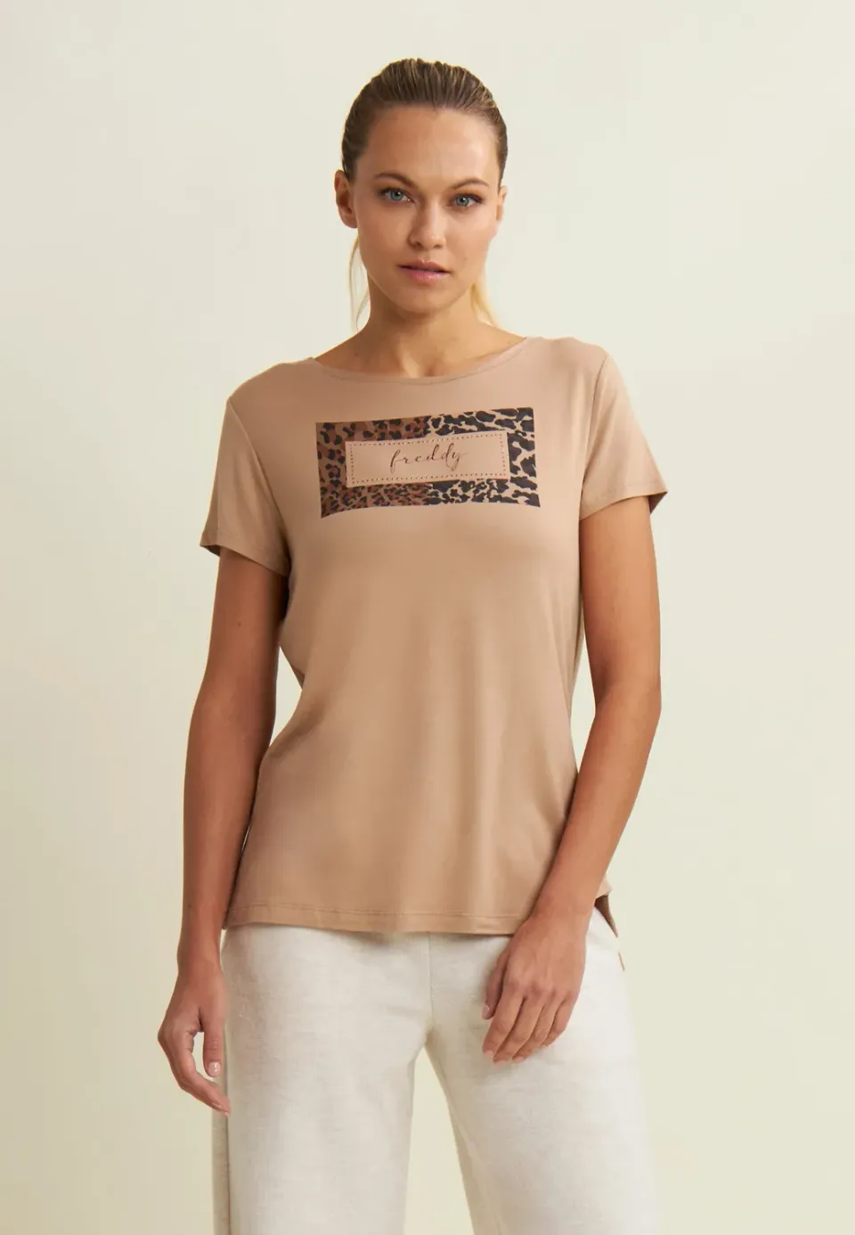 Freddy T-Shirt Animal-Print Strass schwarz Damen