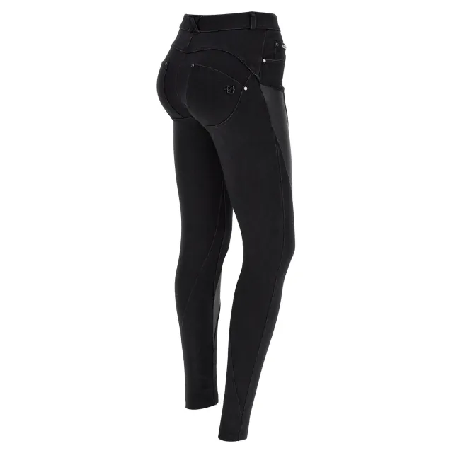 Freddy WR.UP Push-Up Jeans schwarz Leder-Einsatz Skinny