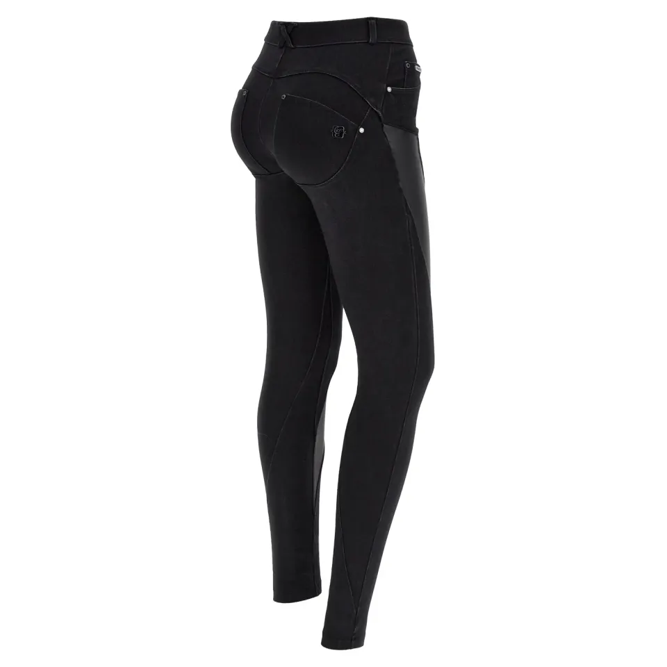 Freddy WR.UP Push-Up Jeans schwarz Leder-Einsatz Skinny
