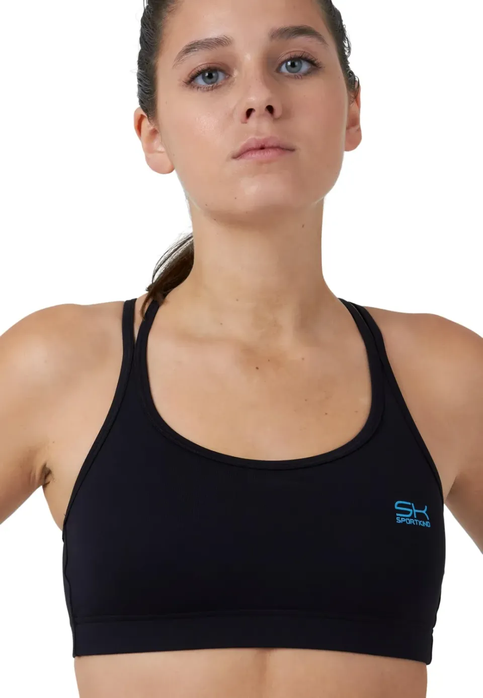SPORTKIND Sport BH gekreuzte Träger Bustier schwarz