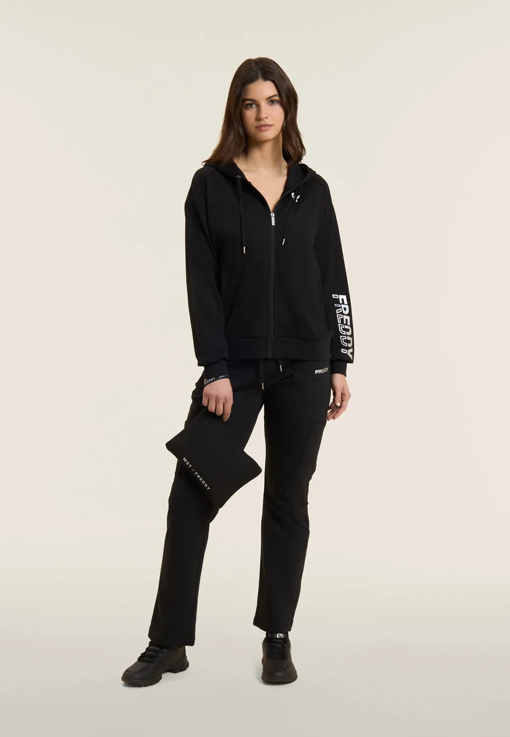 Freddy Kapuzenjacke Zip Perllogo schwarz Baumwolle