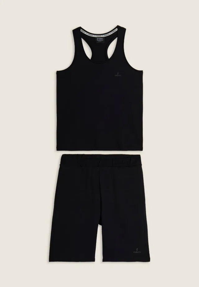Freddy Baumwoll Sport-Set Top+Shorts Schwarz leicht