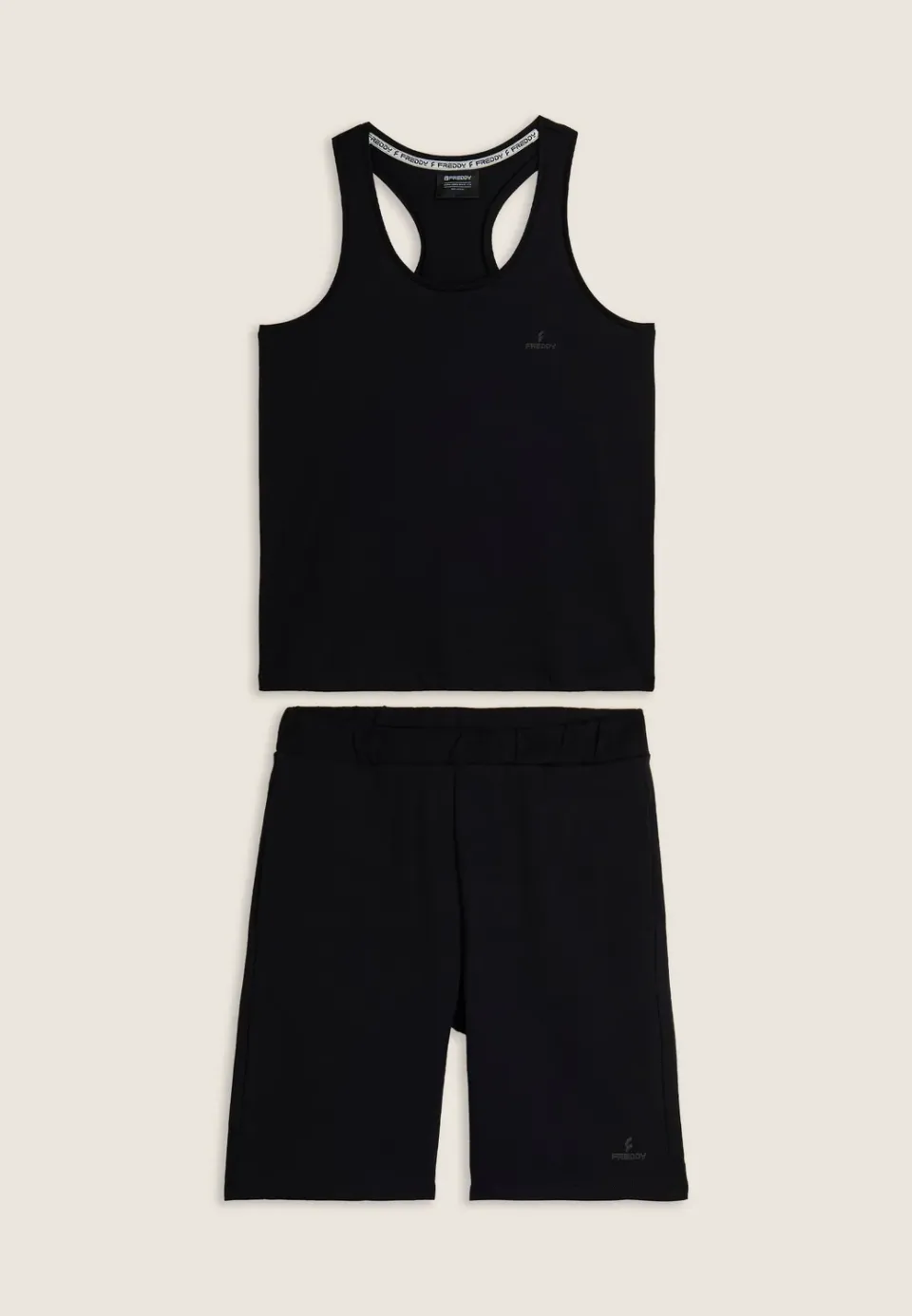Freddy Baumwoll Sport-Set Top+Shorts Schwarz leicht