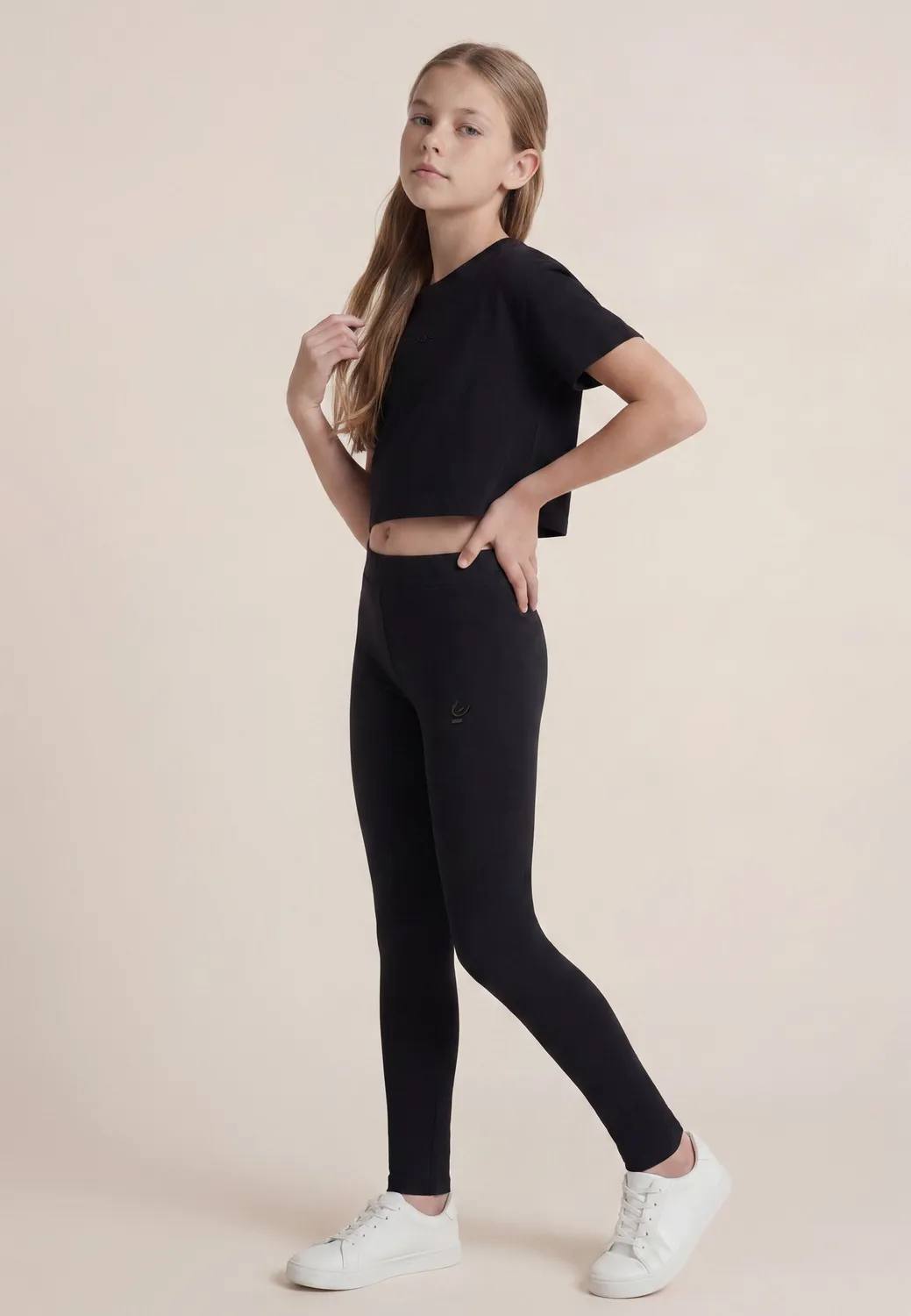 Freddy Leggings Mädchen Schwarz lang gesticktes Logo