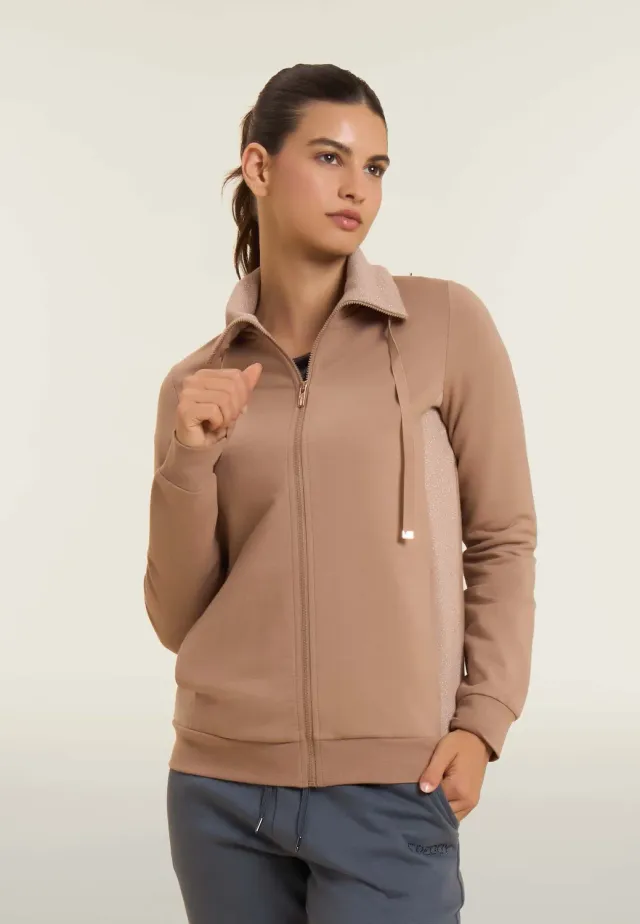 Freddy Sweatjacke Damen Full-Zip Lurex Stehkragen