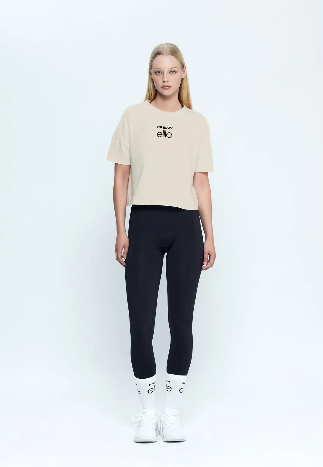 Freddy Elite Cropped T-Shirt Crystal Gray Baumwolle