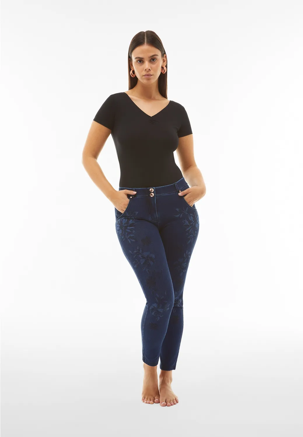 Freddy WR.UP 7/8 Skinny Jeans Blumen Dark Denim