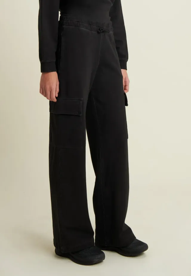 Freddy Cargo Hose Damen Schwarz Wide Leg Cold Dyed Fleece